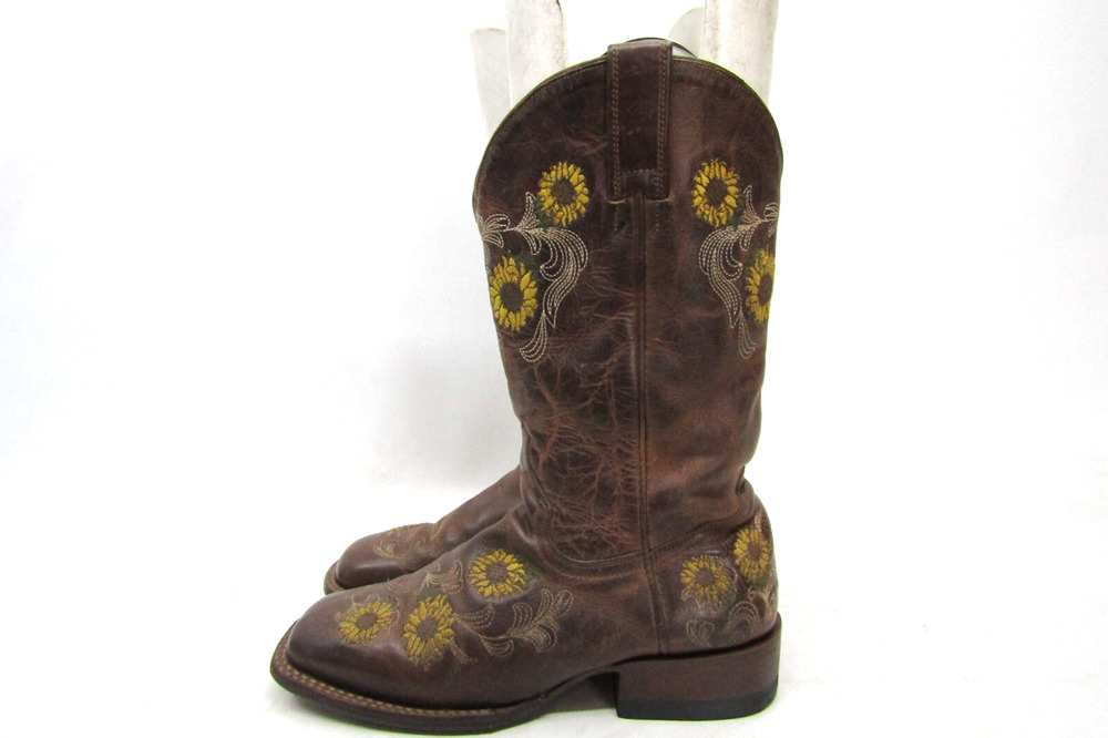 Shyanne Womens Size 7.5 M Brown Leather Sunflower Embroidered Cowboy Boots